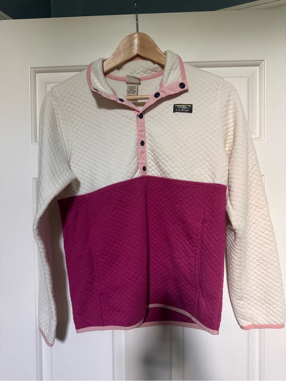 L.L. Bean Quilted Pullover with Pink Trim - White Body